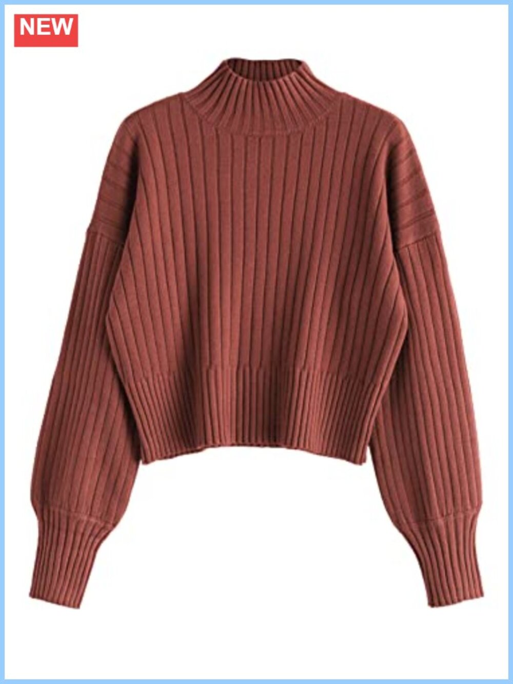 Mock Neck Ribbed Knit Cropped Pullover Sweater Long Sleeve